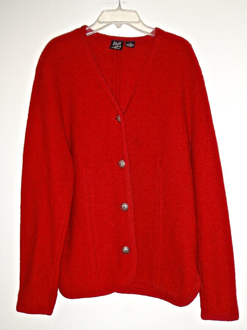 JE NE SAIS QUOI  WOMEN'S  RED  100% WOOL  CARDIGAN SWEATER  SIZE M